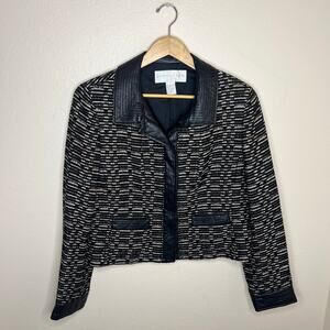 Doncaster Silk Blend Leather Trim Black Cream Tweed Jacket 14